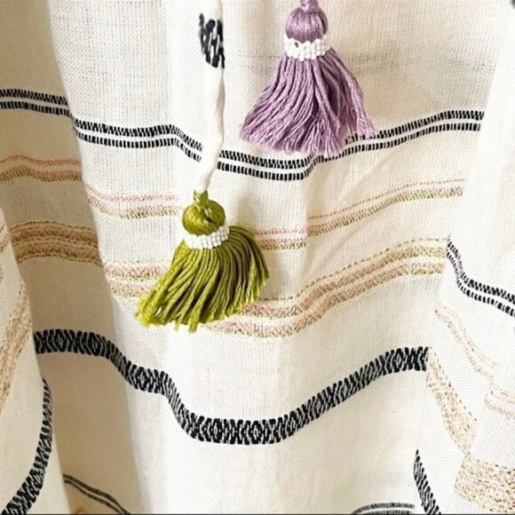 Anthropologie Duet Beige Striped Tasseled Mariska Caftan Coverup Dress One Size - Picture 4 of 10